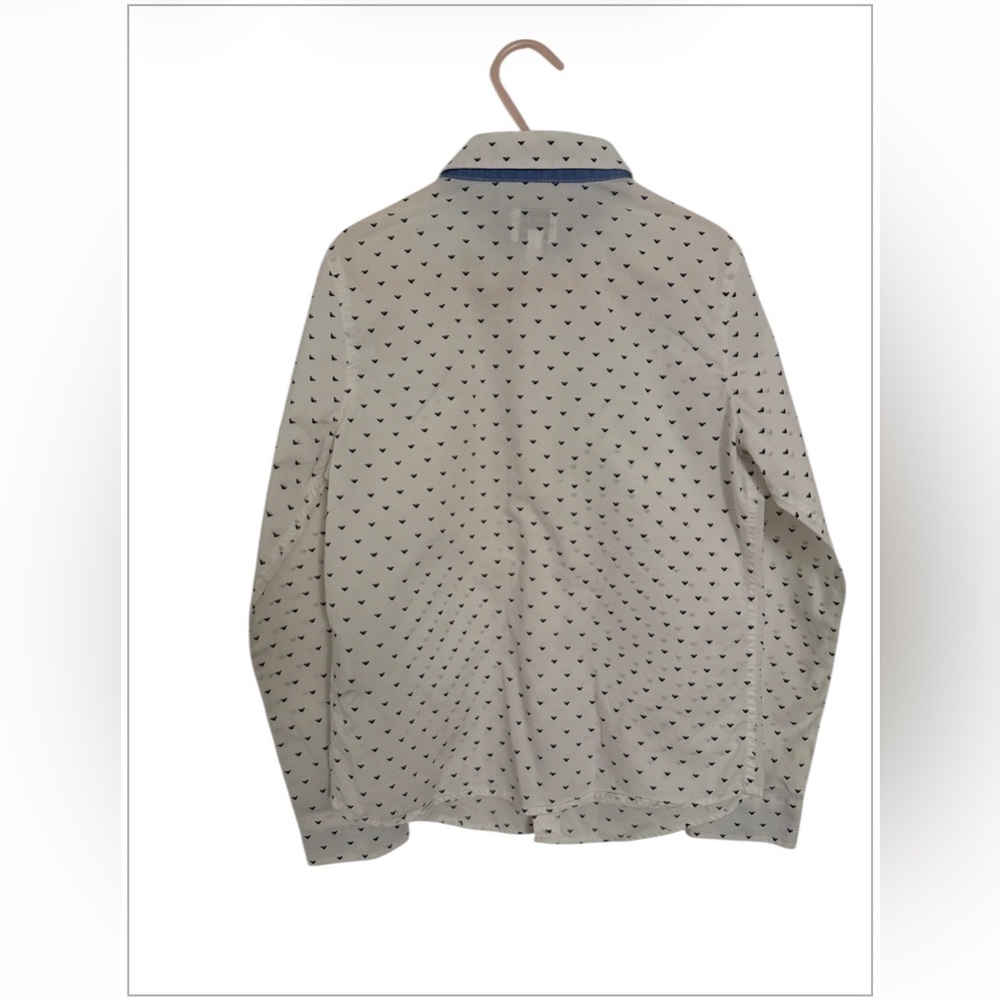 Armani Junior White Button-Down with Navy Micro Hearts - Picture 3 of 4